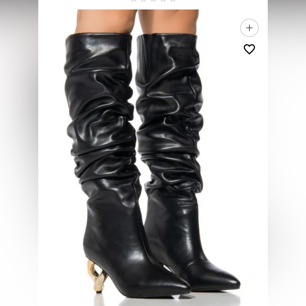 Black Faux Leather Ruched Knee-High Women's Boots